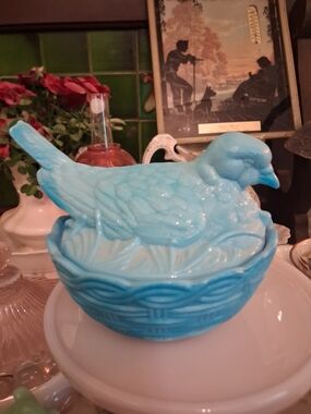 Blue Glass Bird Covered Dish - Decorative Home Accent